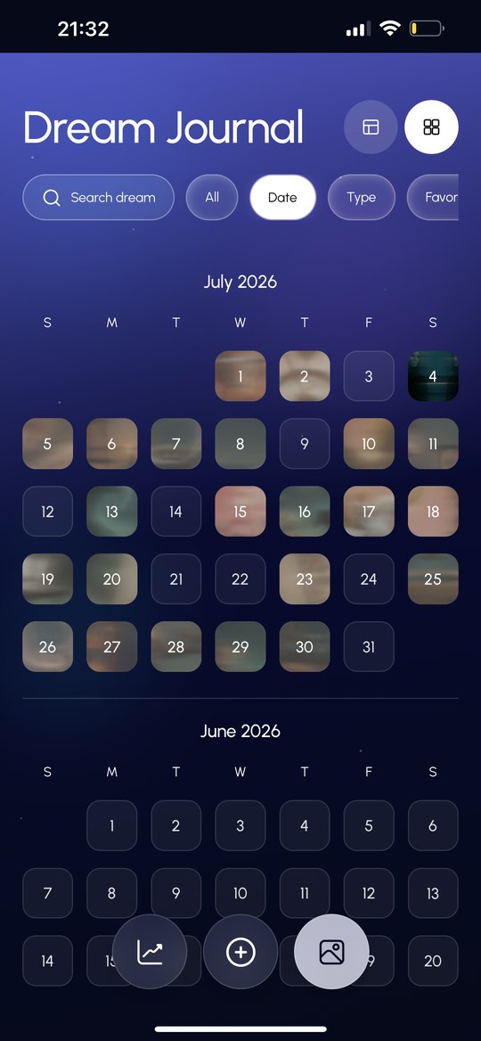 Dream Journal calendar where each night shows its dream image