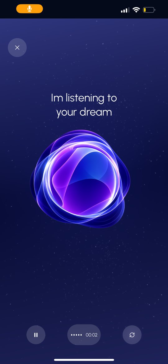 Record screen: I'm listening to your dream, with a glowing orb